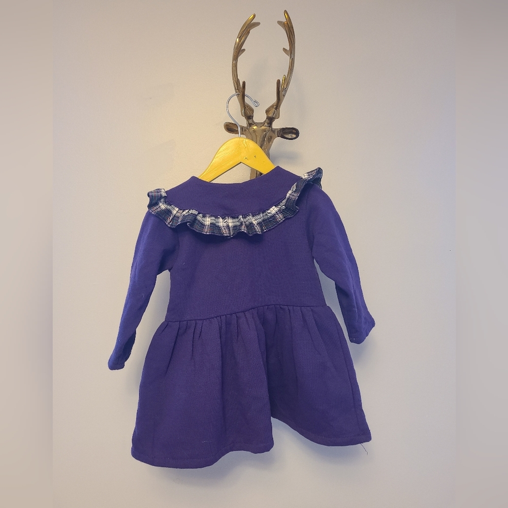 Vintage Purple Long-Sleeve Sweater Dress with Ruffle Detail